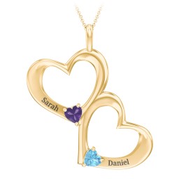 Fusion Hanging Hearts Pendant in 18K Gold Plated Silver with Amethyst and Blue Topaz