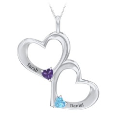 Fusion Hanging Hearts Pendant – 18K Gold Plated Silver with Amethyst and Blue Topaz