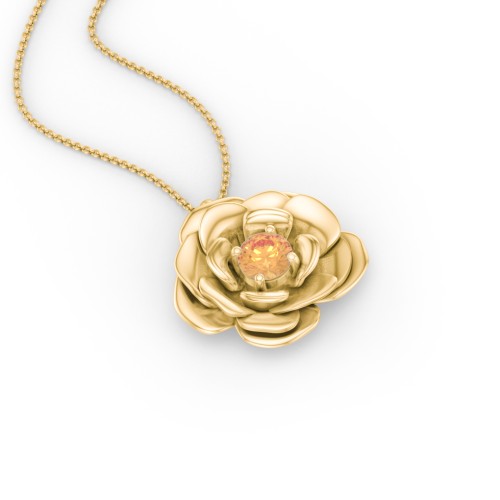Flourishing Rose Pendant – 10K Yellow Gold with Citrine
