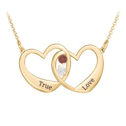 Merging Hearts Pendant in 10K Solid Yellow Gold with Garnet and White Topaz