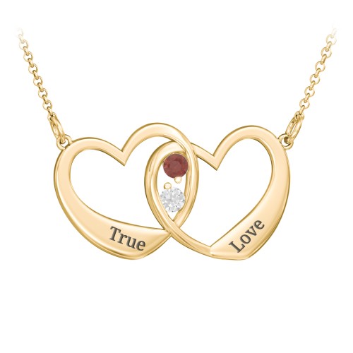 Merging Hearts Pendant – 10K Yellow Gold with Garnet and White Topaz