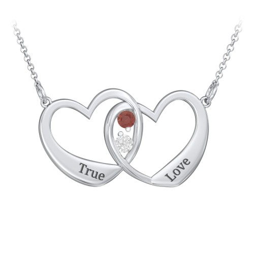 Merging Hearts Pendant – Sterling Silver with Garnet and White Topaz
