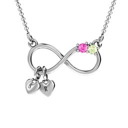 Twice the Love Infinity Pendant in 10K Solid White Gold with Pink Tourmaline and Peridot