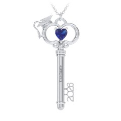 Graduation Key Pendant – Sterling Silver with Blue Sapphire