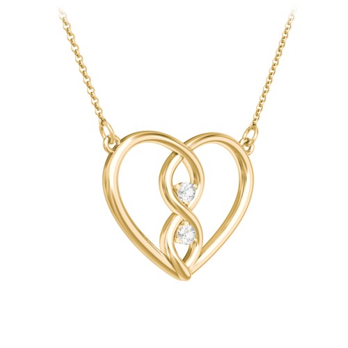Entwined Infinity Heart Necklace – 10K Yellow Gold with Cubic Zirconia