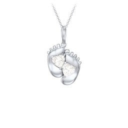 Engravable Baby Feet Two Stone Pendant in 10K Solid White Gold