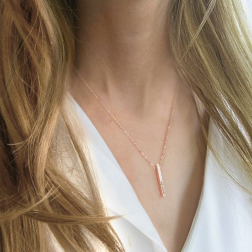 Vertical 3D Bar Necklace with Engraving