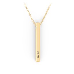 Vertical 3D Bar Necklace with Engraving in 10K Solid Yellow Gold