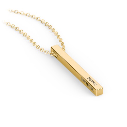 Vertical 3D Bar Necklace with Engraving – 10K Yellow Gold