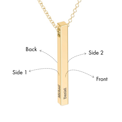 Vertical 3D Bar Necklace with Engraving – 10K Yellow Gold