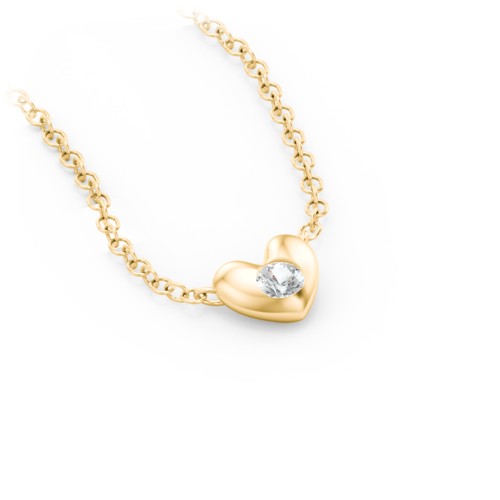 Puffed Heart Pendant with Gemstone – 10K Yellow Gold with Cubic Zirconia