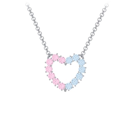 Dual Birthstone Heart Pendant – 10K White Gold with Pink Tourmaline and Blue Topaz