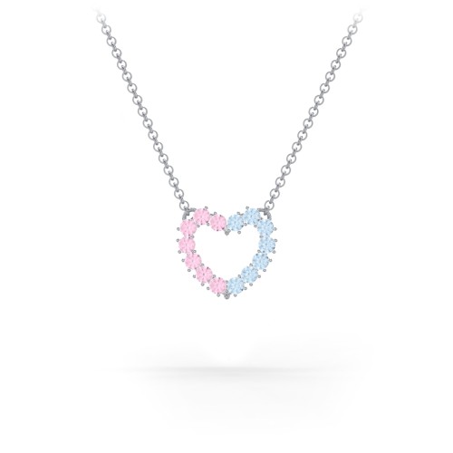 Dual Birthstone Heart Pendant – 10K White Gold with Pink Tourmaline and Blue Topaz
