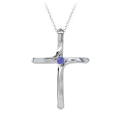 Twisted Cross Pendant with Birthstone – Sterling Silver with Blue Sapphire