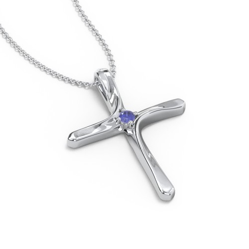 Twisted Cross Pendant with Birthstone – Sterling Silver with Blue Sapphire