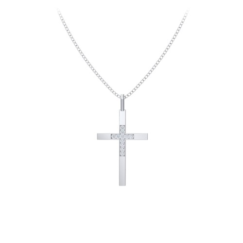 Classic Cross with Accents – Sterling Silver with White Premium Zirconia