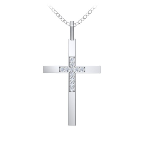 Classic Cross with Accents – Sterling Silver with White Premium Zirconia