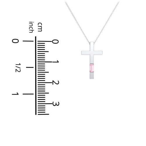 Modern Cross with Baguette Birthstone – Sterling Silver with Emerald