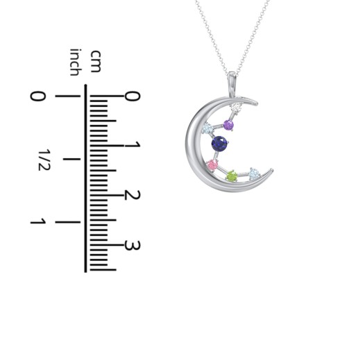 Moon and Constellation Gemstone Pendant – 10K White Gold with Citrine, Cubic Zirconia, and Aquamarine