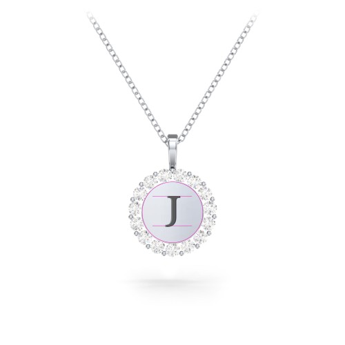 Initial Halo Disc Necklace with Gemstones – Sterling Silver with Cubic Zirconia
