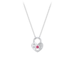 Heart Padlock Necklace with Gemstone Keyhole – Sterling Silver with Ruby