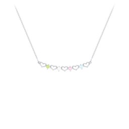 Heart To Heart Necklace with 4 Birthstones in 10K Solid White Gold with Peridot, Cubic Zirconia, Pink Tourmaline, and Blue Topaz