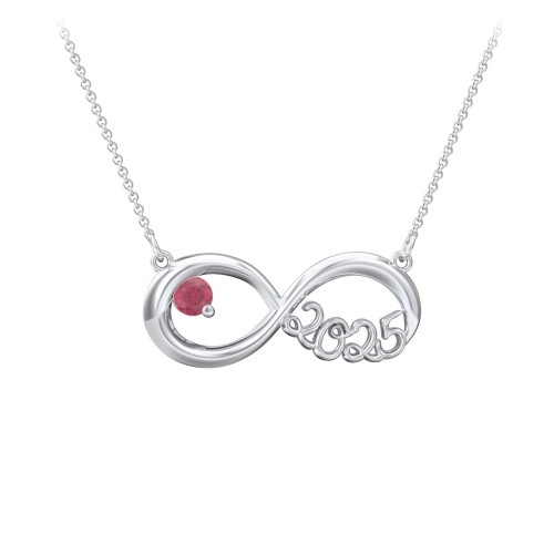 2025 Graduation Infinity Pendant With Gemstone – 10K White Gold with Ruby