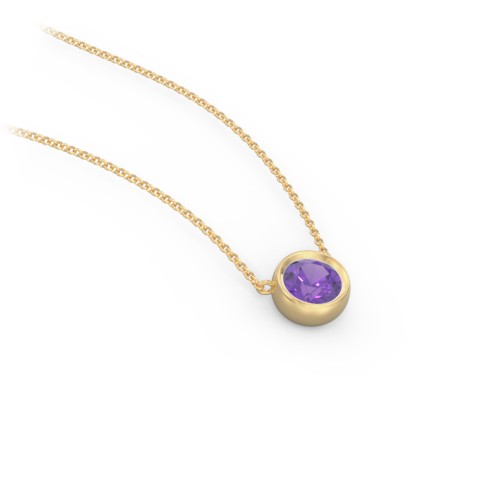 Bezel Set 5mm Gemstone Pendant – 10K Yellow Gold with Amethyst