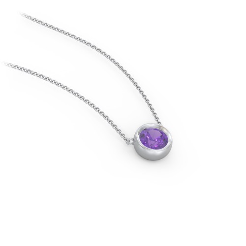 Bezel Set 5mm Gemstone Pendant – Sterling Silver with Amethyst