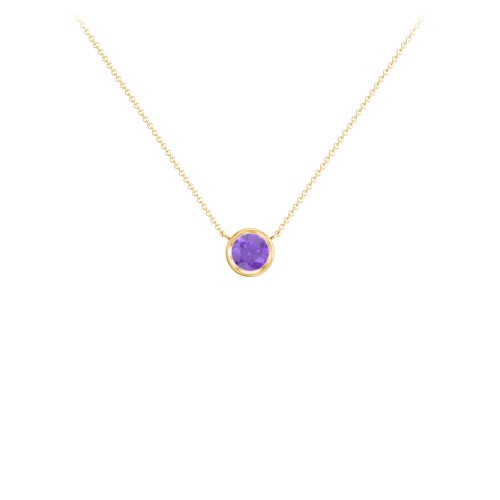 Bezel Set 5mm Gemstone Pendant – 10K Yellow Gold with Amethyst