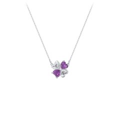 Lucky Clover Hearts And Gemstones Necklace – 10K Yellow Gold with Amethyst
