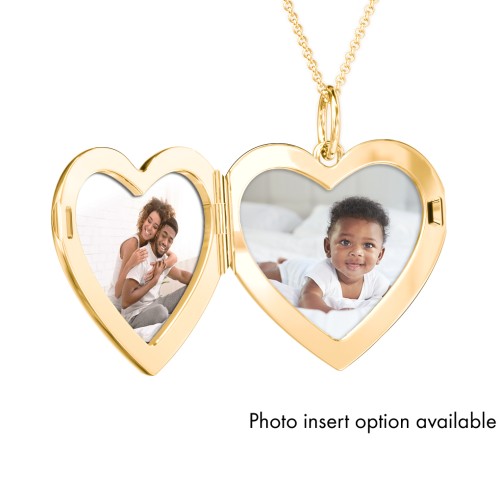 Engravable Heart Photo Locket Necklace – 18K Gold Plated Silver