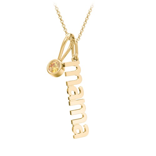 Modern Mama Necklace with Birthstone Charm – 10K Yellow Gold with Citrine