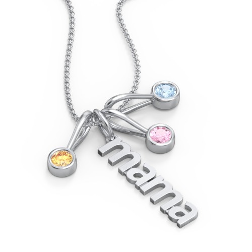 Modern Mama Necklace with 3 Birthstone Charms – 10K White Gold with Citrine, Pink Tourmaline, and Blue Topaz