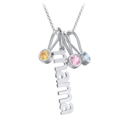 Modern Mama Necklace with 3 Birthstone Charms in 10K Solid White Gold with Citrine, Pink Tourmaline, and Blue Topaz