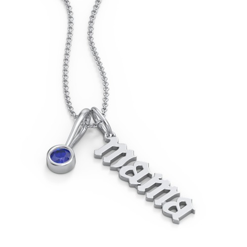 Gothic Mama Necklace with Birthstone Charm – Sterling Silver with Blue Sapphire