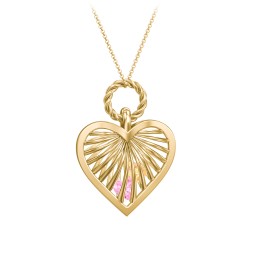 Radiant Caged Heart Necklace with 1-6 Birthstones in 18K Gold Plated Silver with Pink Tourmaline, Citrine, Ruby, Emerald, Blue Topaz, and Amethyst