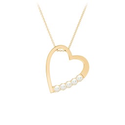 Engravable Tilted Heart Necklace with Pearls in 18K Gold Plated Silver with Freshwater Pearl