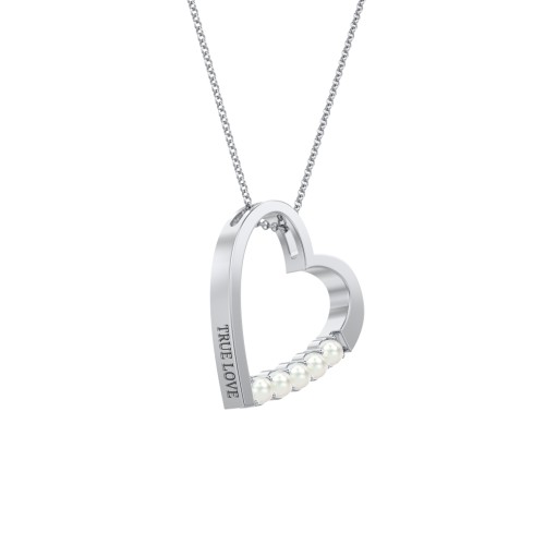 Engravable Tilted Heart Necklace with Pearls – Sterling Silver with Freshwater Pearl