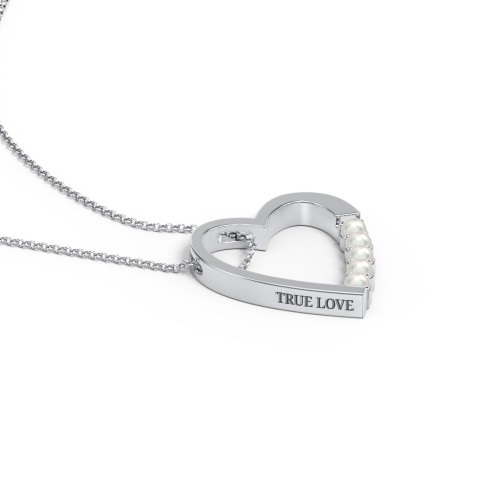 Engravable Tilted Heart Necklace with Pearls – Sterling Silver with Freshwater Pearl