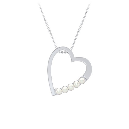 Engravable Tilted Heart Necklace with Pearls – Sterling Silver with Freshwater Pearl