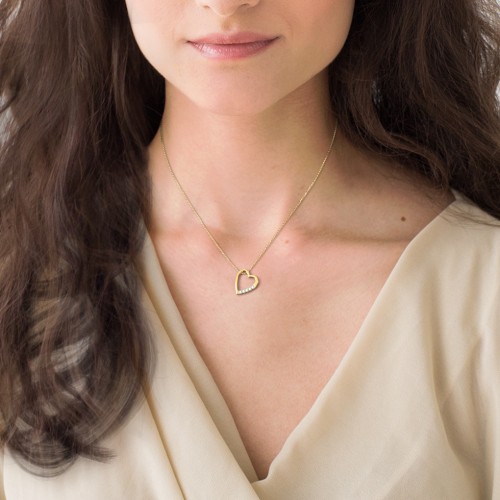 Engravable Tilted Heart Necklace with Pearls – 18K Gold Plated Silver with Freshwater Pearl