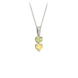 Engravable Generations Stacking Hearts Pendant - 2 in 10K Solid White Gold with Peridot and Citrine
