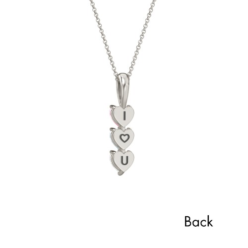 Engravable Generations Stacking Hearts Pendant - 3 – 10K White Gold with Pink Tourmaline, Aquamarine, and Cubic Zirconia