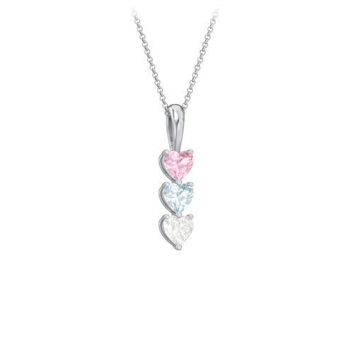 Engravable Generations Stacking Hearts Pendant - 3 – Sterling Silver with Pink Tourmaline, Aquamarine, and Cubic Zirconia