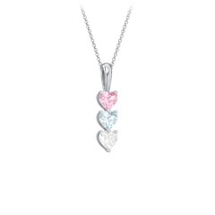 Engravable Generations Stacking Hearts Pendant - 3 – Sterling Silver with Pink Tourmaline, Aquamarine, and Cubic Zirconia