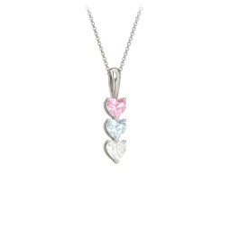 Engravable Generations Stacking Hearts Pendant - 3 in 10K Solid White Gold with Pink Tourmaline, Aquamarine, and Cubic Zirconia