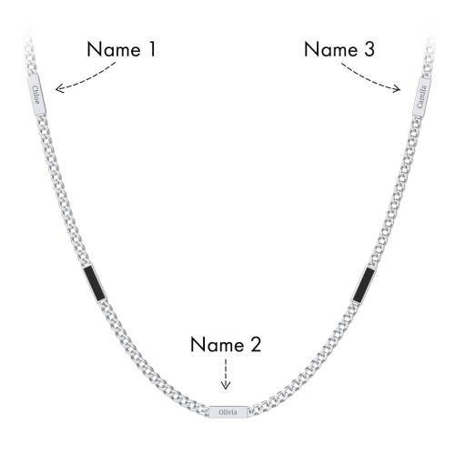 Engravable Bar Open Curb Chain with Black Enamel Bars – Sterling Silver