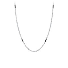 Engravable Bar Open Curb Chain with Black Enamel Bars – Sterling Silver