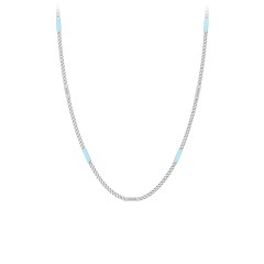Engravable Bar Open Curb Chain with Blue Enamel Bars